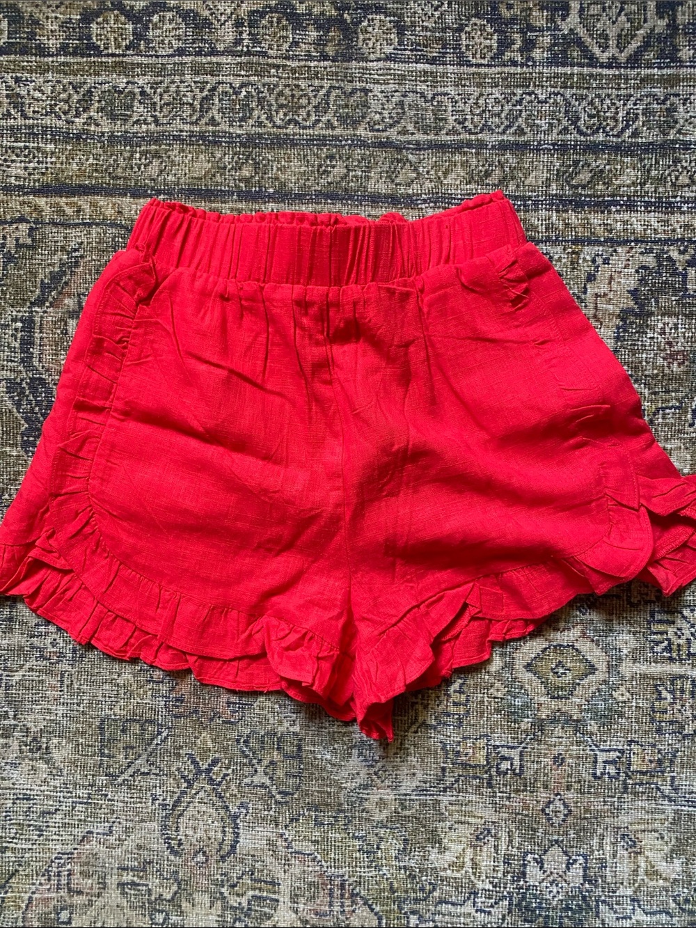 Bright Red Ruffle Hem Women's Shorts